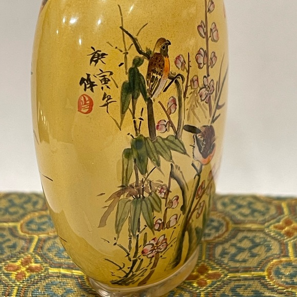 Vintage CHINA Snuff Bottle Inside Reverse Painted Sparrows In Trees Art Handmade - Picture 4 of 16